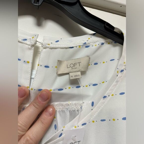 Loft Outlet Chiffon Blouse New Blue Yellow Stripes Ruffle (644) - Picture 3 of 5